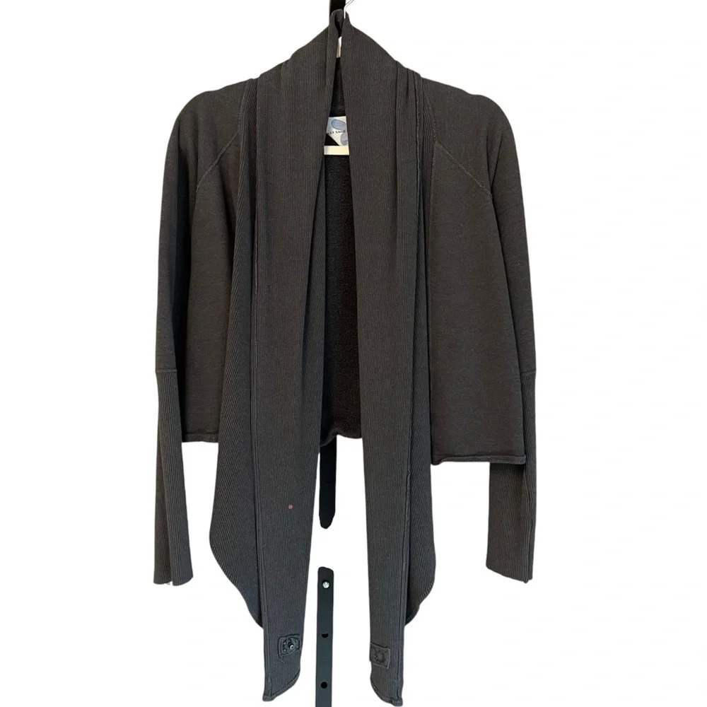 Clary Sage Organics Open Front Convertible Wrap Cardigan Slate Grey Medium